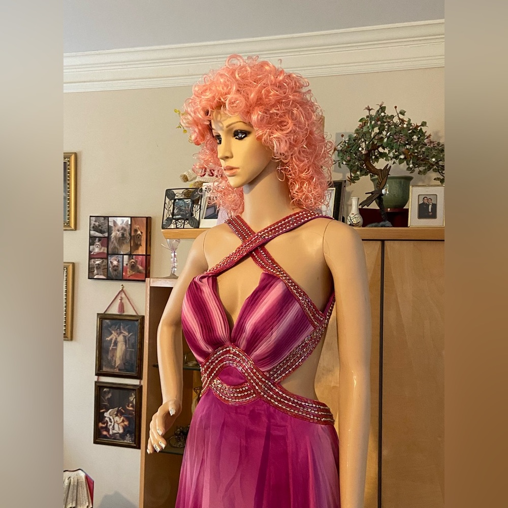 Rhinestone Studded Raspberry colored Evening Gown - Picture 6 of 12